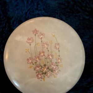 Vintage Alabaster Trinket Box | Hand-Painted Floral | Hinged Jewelry Box